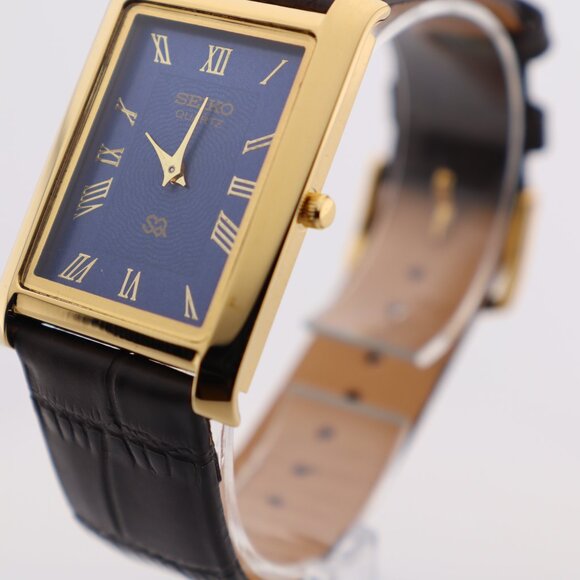 Seiko Slim Vintage Quartz Men's  Wrist Watch Blue Dial with new Dark Brown Strap - Picture 4 of 7
